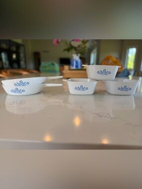 Vintage Corningware Casserole Dishes Blue Cornflower Set of 5 Pieces USA